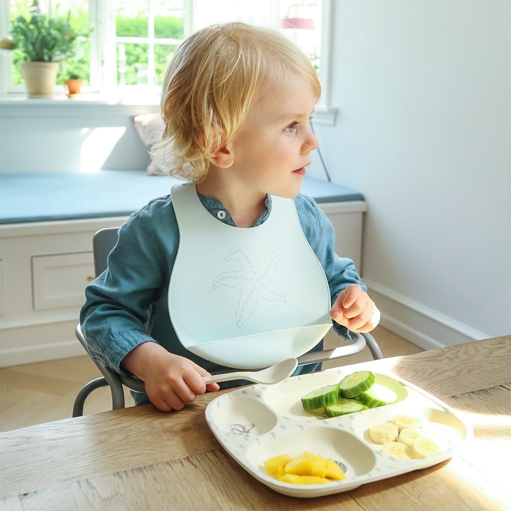 Silikoninen ruokalappu, vaaleanminttu meritähti