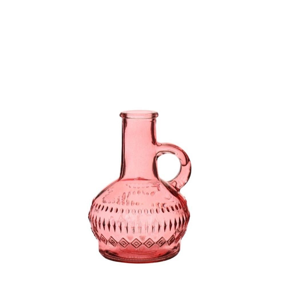 Lasipullo kahvalla/pieni lasimaljakko, vaaleanpunainen